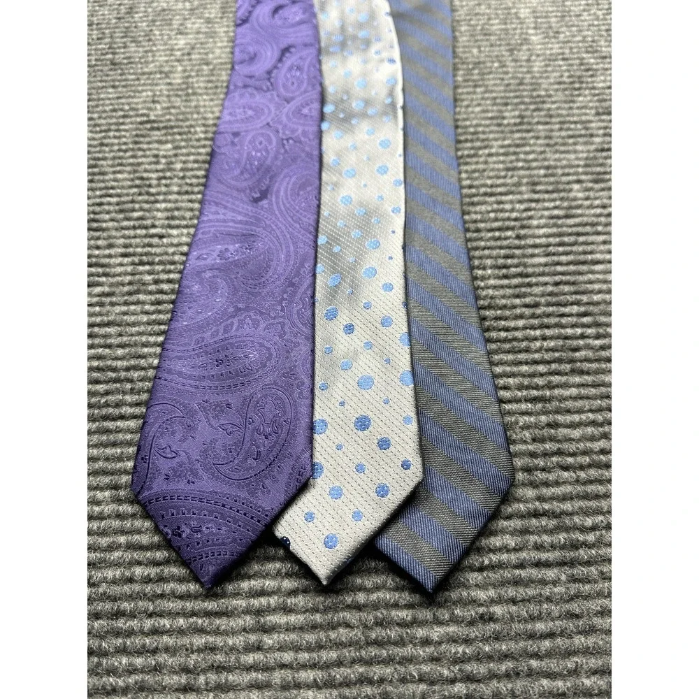 Perry Ellis Portfolio Ties Mens Silk‎ Purple Paisley Blue Dot Stripe Lot of 3